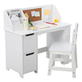 Ensemble bureau en bois Garvee pour enfants avec rangement, tableau d'affichage et chaise ergonomique pour la maison et l'école, blanc