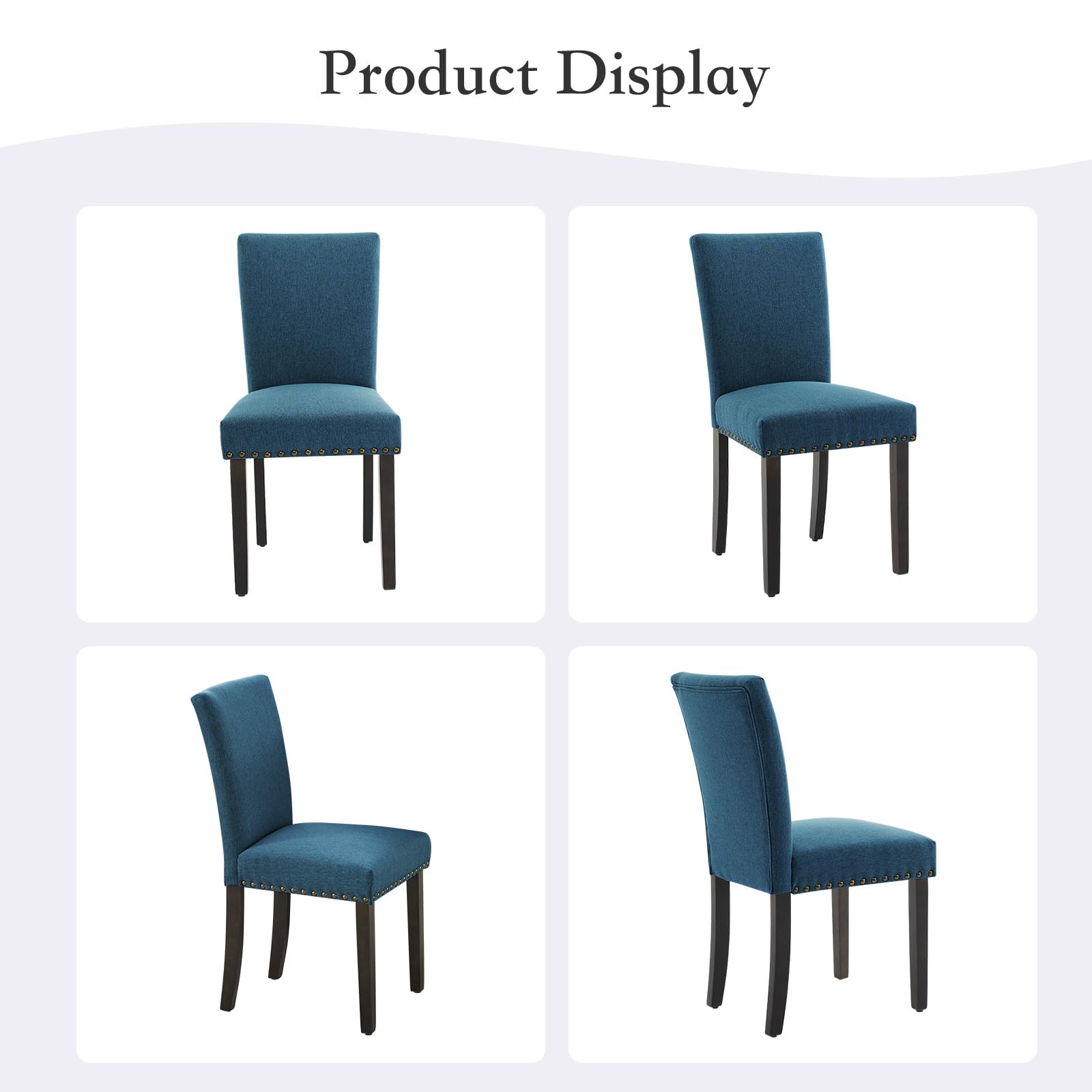 Ensemble de 2 chaises de salle à manger Garvee, revêtues de tissu ergonomique en lin bleu foncé, pour salon et salle à manger.
