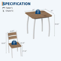 Ensemble de salle à manger Garvee pour 2 personnes avec table carrée et pieds en forme de O, structure en métal et chaise rembourrée, blanc et naturel, idéal pour les petites pièces et les appartements.