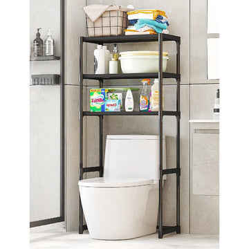 Étagère de toilette Garvee à 3 niveaux en métal, gain de place, robuste, en acier au carbone, autoportante, noire, pour salle de bain et balcon.