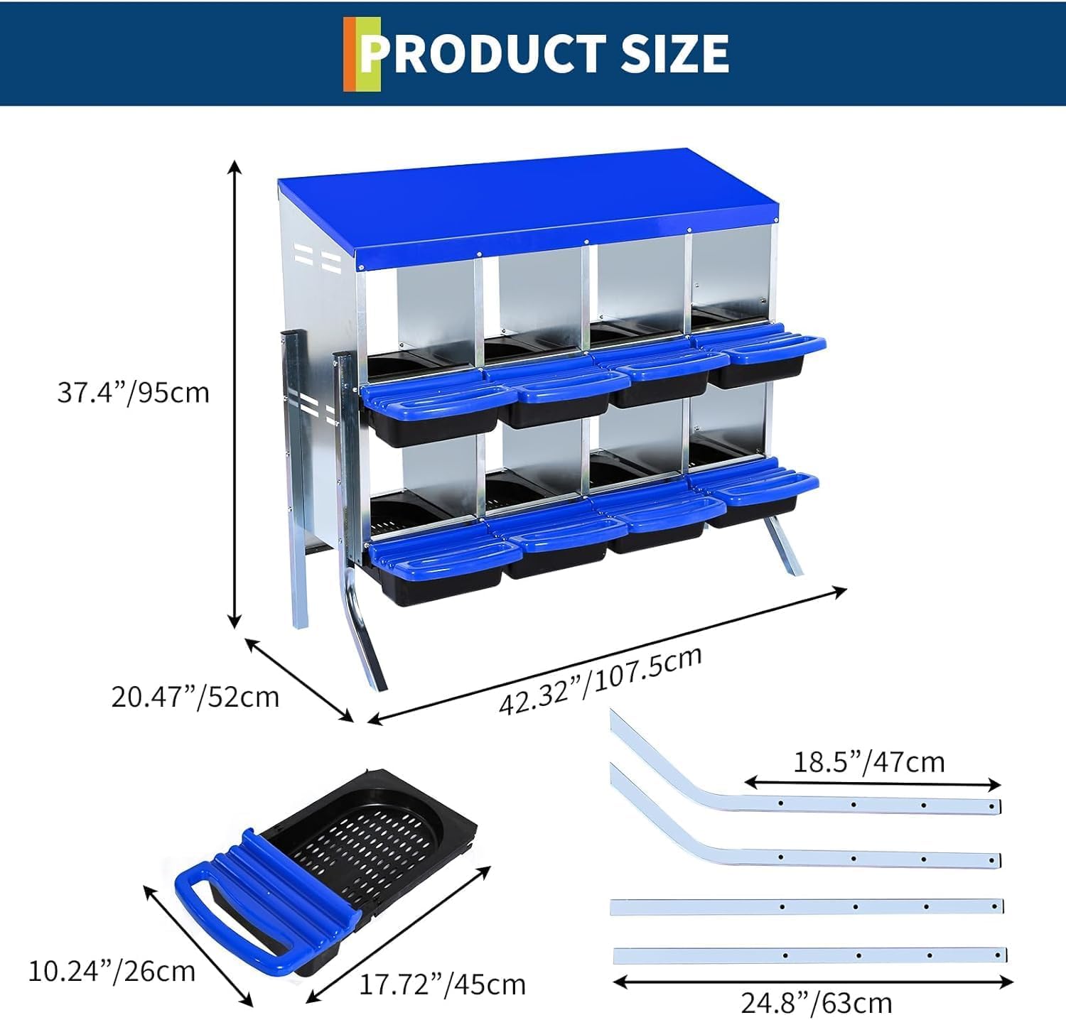 Nichoir à poules Garvee 8 trous avec pieds 107×52×95 cm – Bleu, hygiénique et ergonomique pour écuyers professionnels