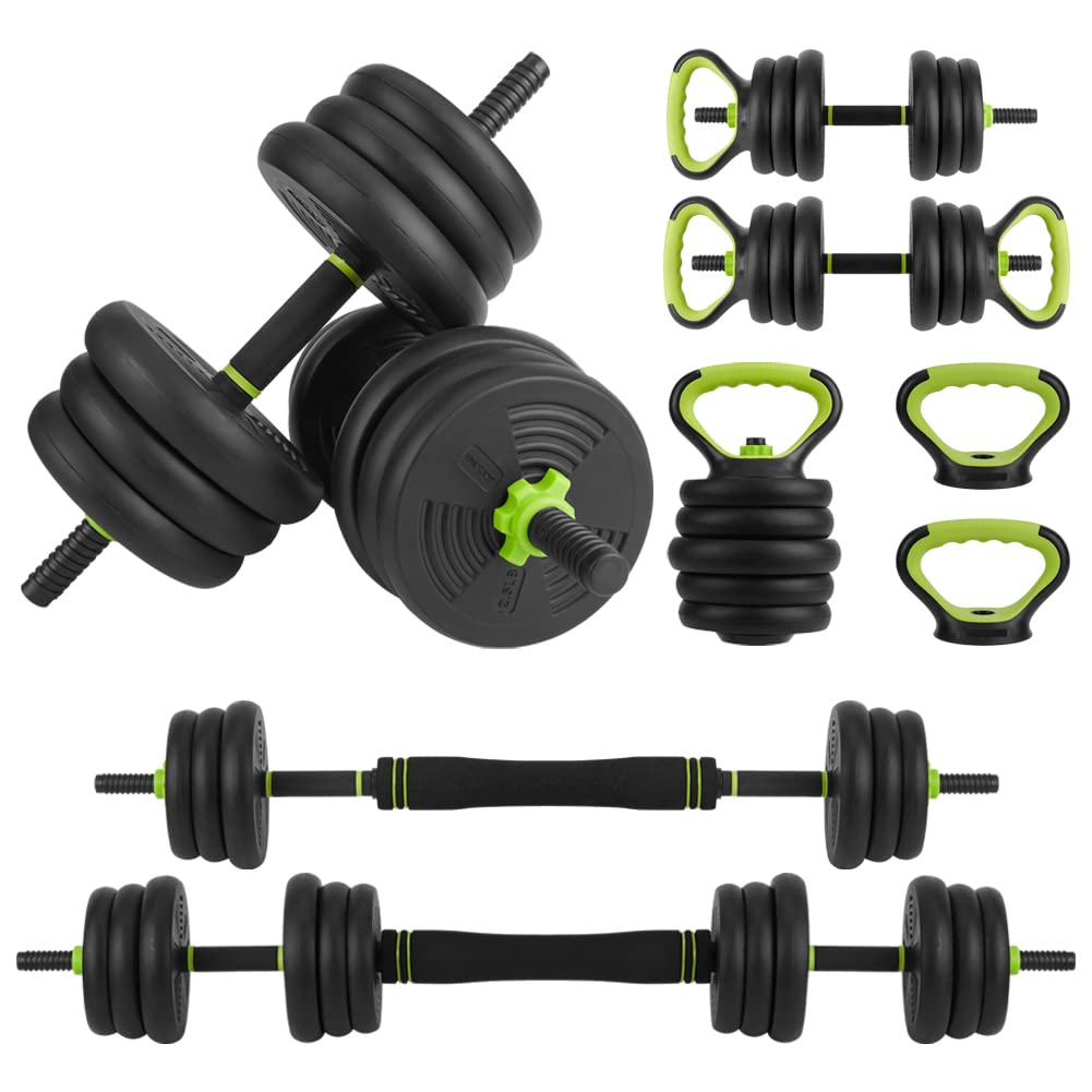 Kit de musculation ajustable Garvee 4 en 1 (30 kg) - Haltère, barre, kettlebell, pompes - Matériau ABS, antidérapant, amortissant les chocs - Idéal pour la musculation à domicile