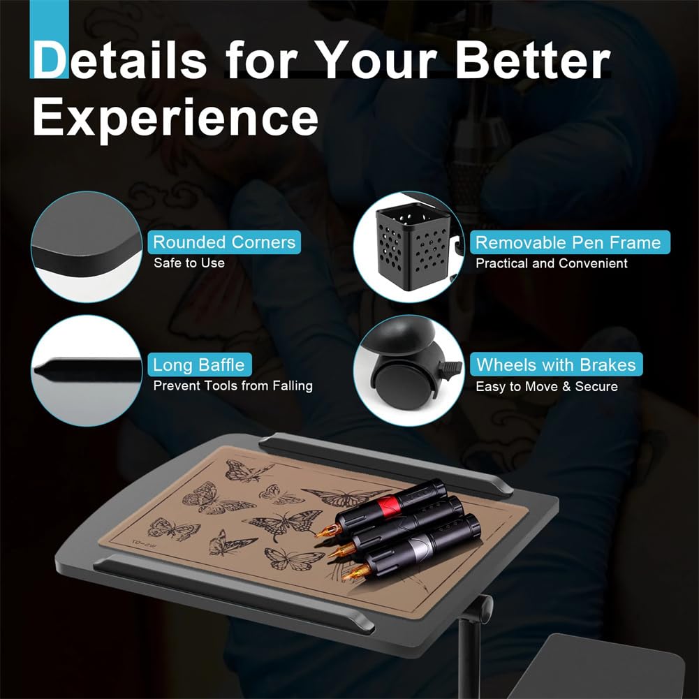 Table de lit mobile Garvee sur roulettes, réglable en hauteur, inclinable, pour ordinateur portable, idéale pour les lits d'hôpital et les lits médicalisés, 60 × 40 × 65-95 cm, noire