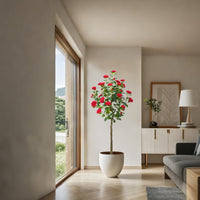 Camélia artificiel rouge Garvee de 1,5 m avec fleurs et feuilles réalistes, idéal pour le salon et l'extérieur. Entretien facile et robuste.