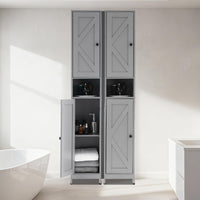 Meuble de salle de bain Garvee de 170 cm de haut avec 2 portes coulissantes de style grange et 1 tiroir, étagères réglables, bois massif, style campagnard, étroit, blanc, polyvalent pour la salle de bain et la cuisine