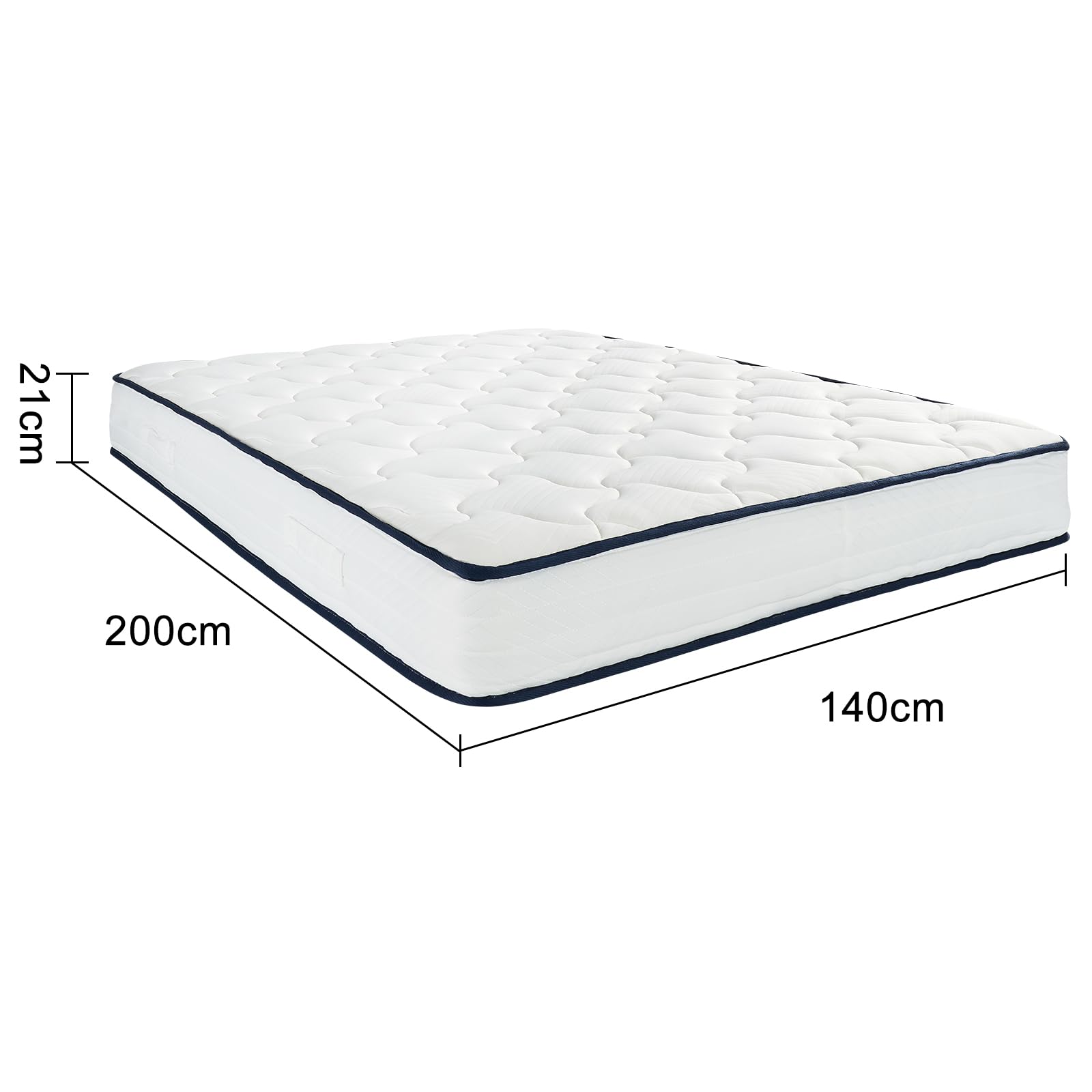 Garvee Matelas 140 x 200 cm, Ressorts Ensachés 7 Zones, Hauteur 21 cm, Confort H3, Mousse, Housse Microfibre, Enfants et Adultes