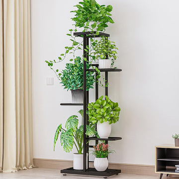 Support à plantes Garvee à 5 niveaux en métal avec 6 pots pour salon, balcon, jardin, rond, résistant aux intempéries, gain de place