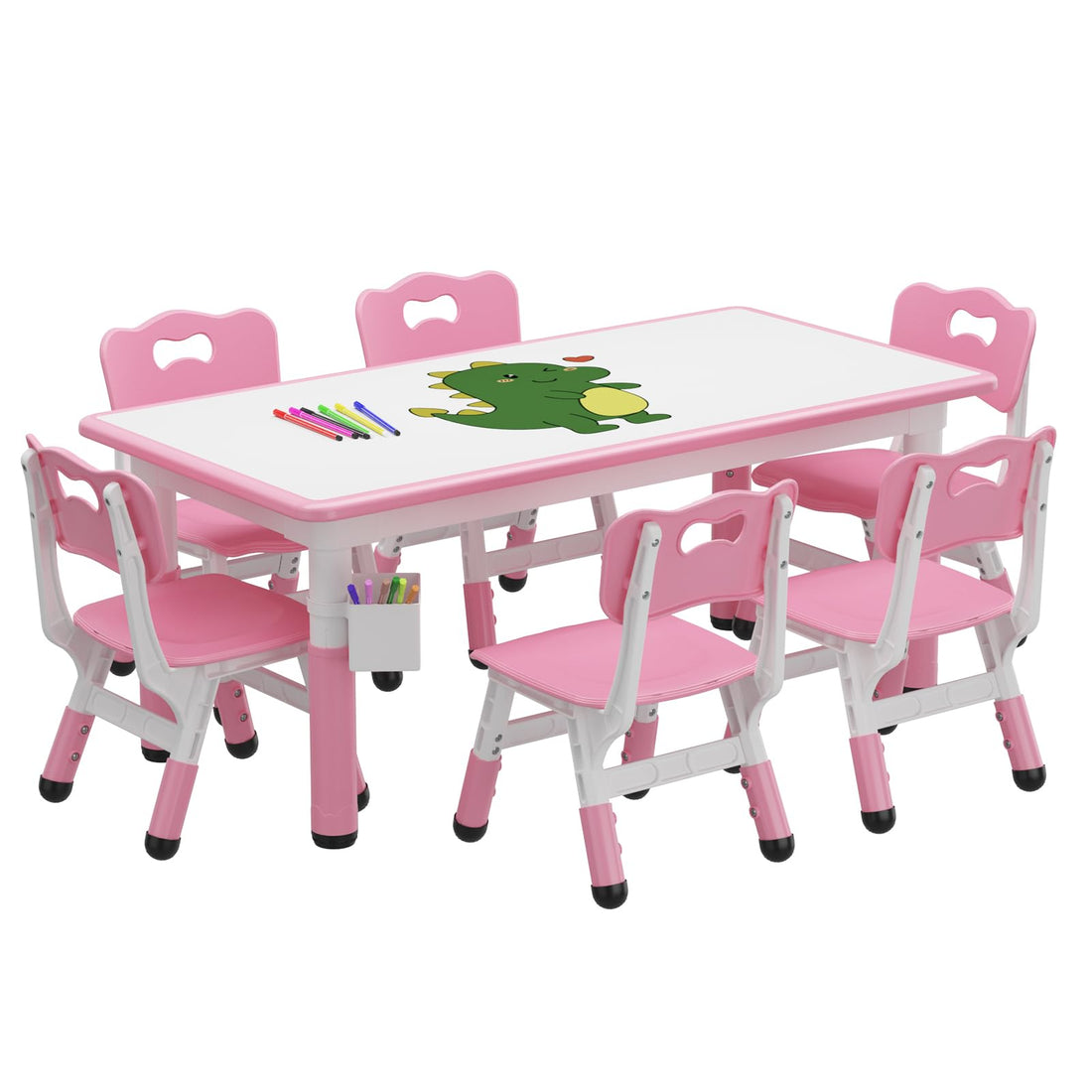 Garvee Ensemble Table et 6 Chaises pour Enfants avec Bac de Rangement, Hauteur Réglable, Coloris Assortis, pour Salle de Classe, Crèche et Maison