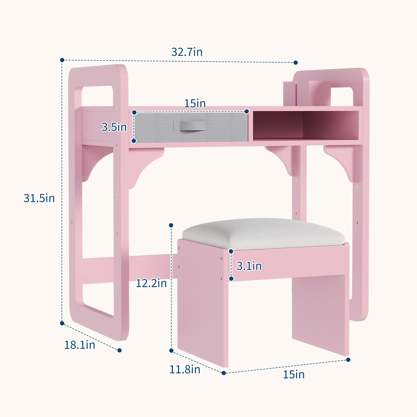 Ensemble bureau et chaise pour enfants Garvee, hauteur réglable et rangement pour apprendre et jouer, 81 cm (H) x 84 cm (L) x 46 cm (l), rose
