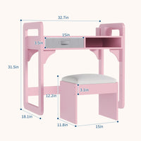 Ensemble bureau et chaise pour enfants Garvee, hauteur réglable et rangement pour apprendre et jouer, 81 cm (H) x 84 cm (L) x 46 cm (l), rose