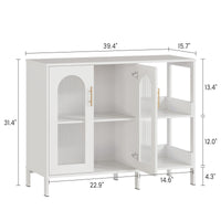 Garvee buffet avec portes vitrées, étagères réglables, MDF 3c, verre, poignées en métal, blanc moderne, pour le salon et la salle à manger