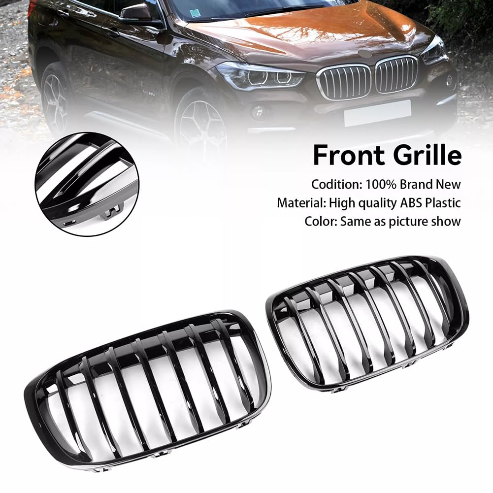 Calandre avant Garvee pour BMW X1 F48 F49 (2016-2018), à une seule lamelle, en plastique ABS noir, style automobile