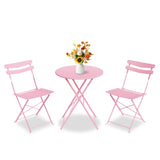 Garvee Ensemble Bistro terrasse 3 Pièces Pliable Métal Rose Compact Résistant Sans Montage Parfait Balcon Jardin - Rose