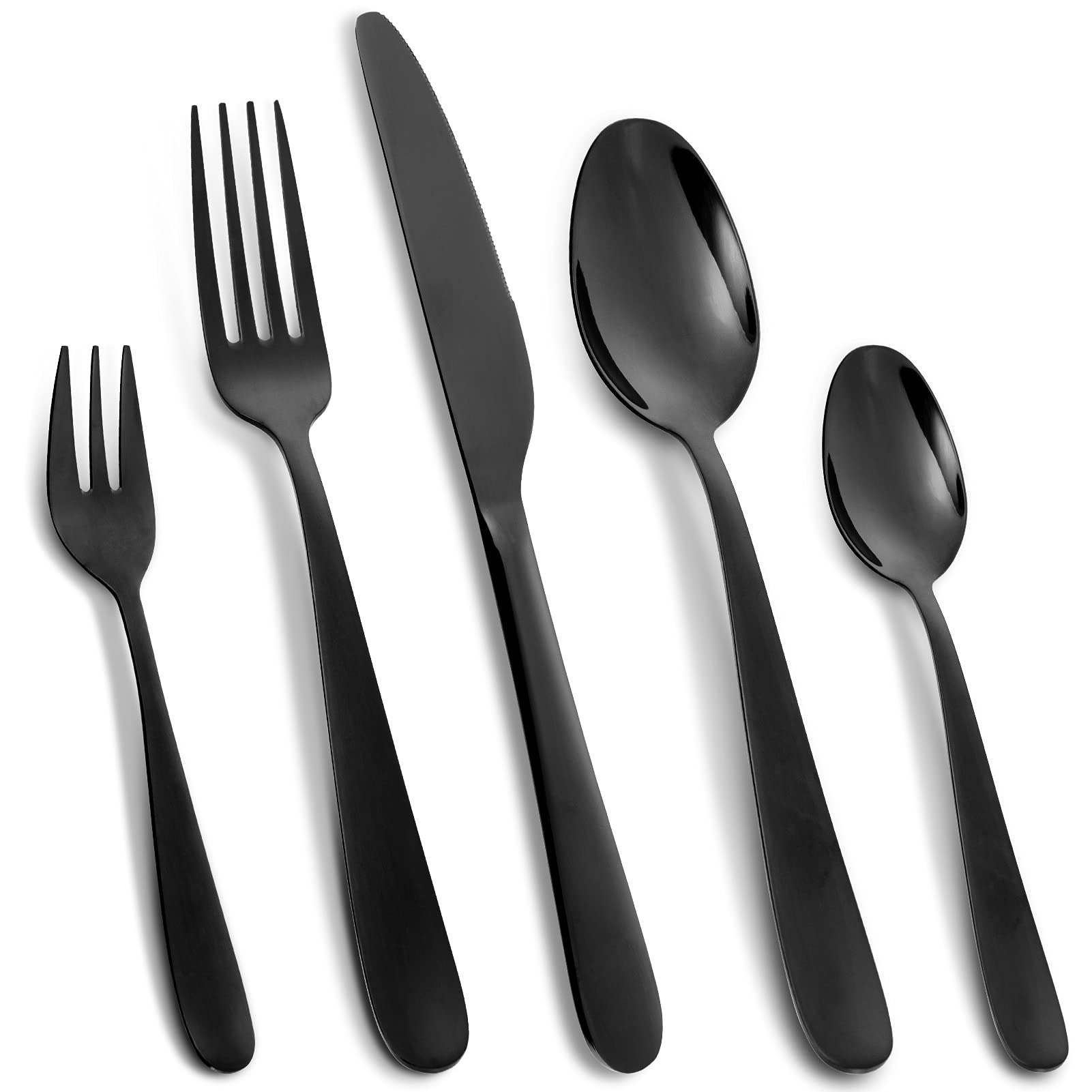 Ménagère Garvee 60 pièces, acier inoxydable noir, pour 12 personnes, finition miroir, compatible lave-vaisselle, design moderne, salle à manger