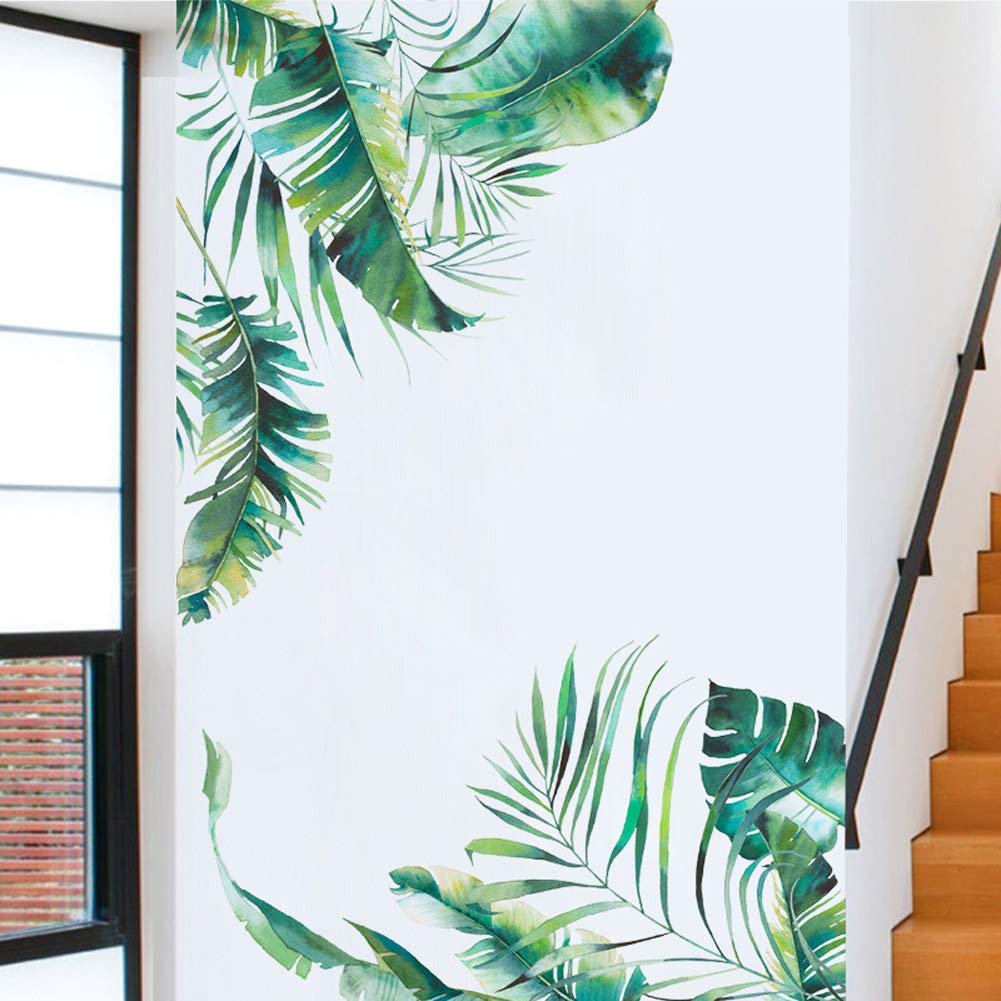 Garvee Stickers muraux Plantes Vertes, Feuilles Tropicales, Autocollants en PVC, 30 × 90 cm, Design Moderne