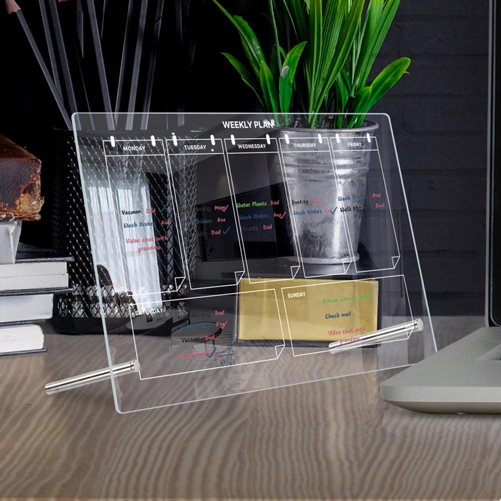 Calendrier hebdomadaire de bureau Garvee en acrylique blanc avec support, 30 x 20 cm (11,8 x 7,9 pouces).
