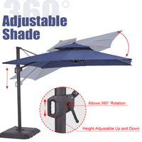 Garvee Parasol 3 × 3 m bleu marine, toile 240 g/m², bras articulé en aluminium avec rotation 360°, pour balcon, terrasse et piscine