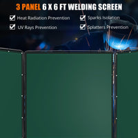 Écran de soudage Garvee à 3 panneaux de 1,8 x 1,8 m avec cadre en acier et PVC transparent pour ateliers et garages, vert, ignifugé, portable