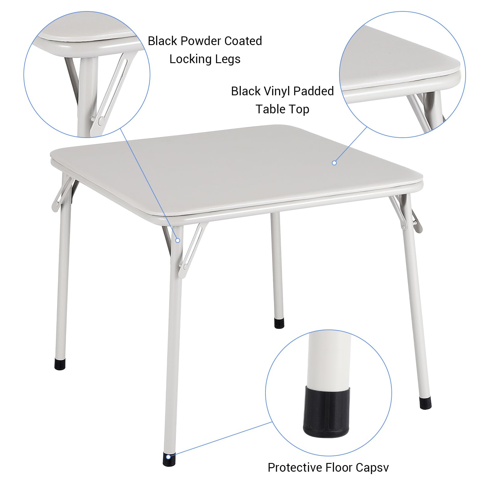 Ensemble table et chaises pliantes pour enfants Garvee, 5 pièces, structure en métal, revêtement, beige, pour manger et jouer
