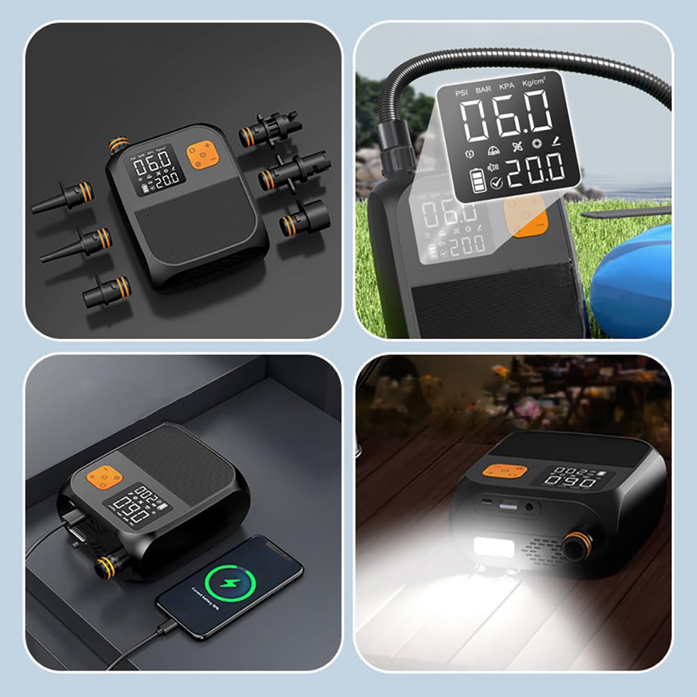 Pompe à air Garvee 80W rechargeable avec batterie et lampe LED 8000mAh pour voiture, SUP, kayak, camping et activités de plein air