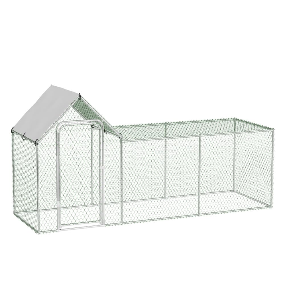 Poulailler Garvee grand format en métal avec protection UV et imperméabilité, structure en acier robuste, verrouillage sécurisé, revêtement PVC pour poules et lapins d'extérieur, gris.