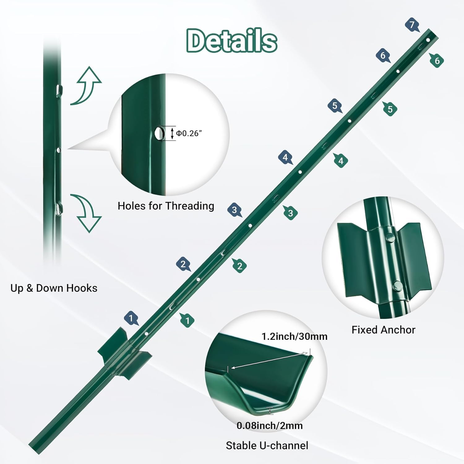 Poteaux de clôture Garvee 183 cm, poteaux métalliques robustes pour clôtures de jardin, brise-vue, poteaux en acier, clôtures extérieures en fil de fer, noir