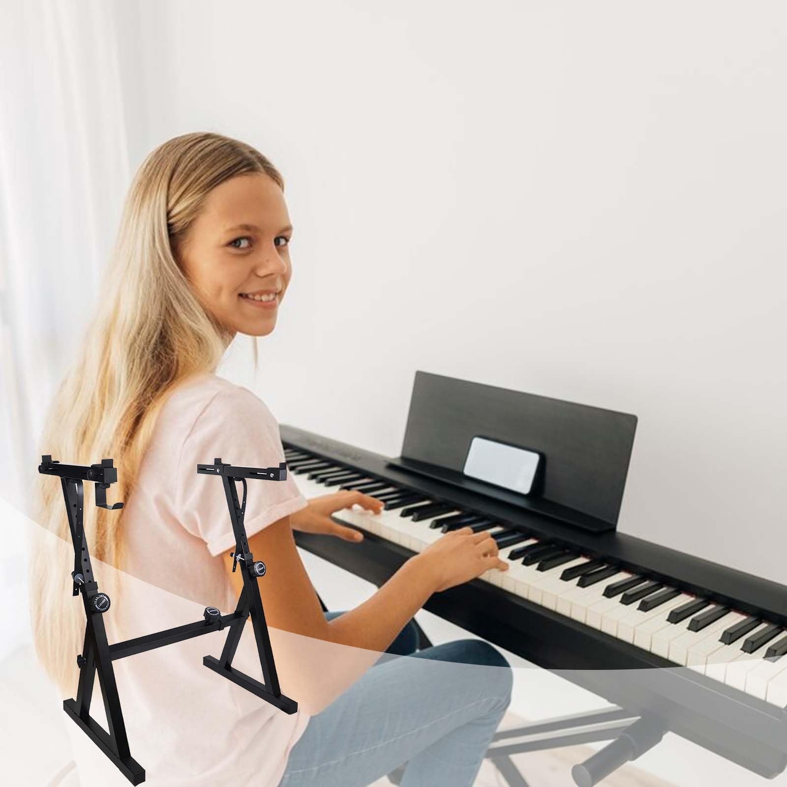 Support de clavier Garvee en forme de Z, réglable, en acier, pour claviers de 54 à 88 touches, pour scène et studio, noir.