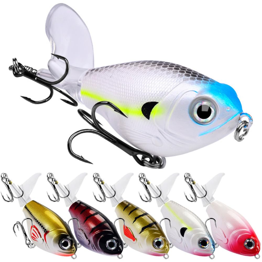 Ensemble de 5 leurres de surface Garvee, hameçons BKK, poppers pour eau douce et eau salée, 8 cm, 11,5 g, queue rotative
