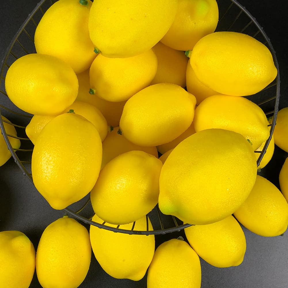 Garvee Lot de 12 citrons artificiels jaunes en plastique pour la décoration de la cuisine et des fêtes, réalistes et durables