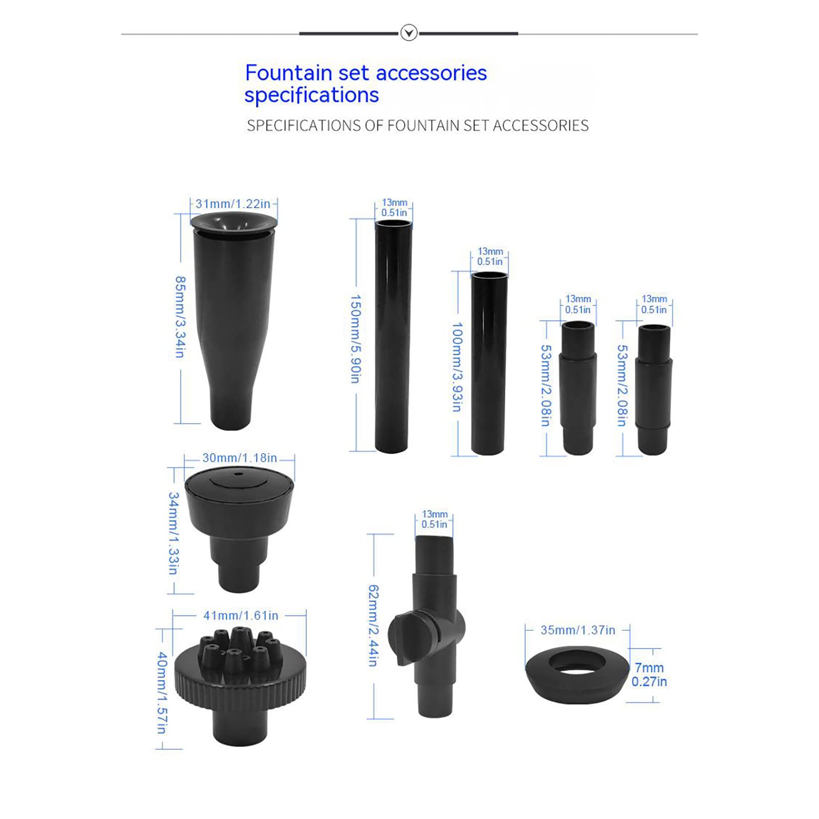 Ensemble de 9 buses Garvee pour pompe de fontaine, réglables en hauteur, têtes d'arrosage cascade pour pompes submersibles, jardin, aquarium, bassin, noir