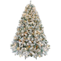 Sapin de Noël artificiel Garvee 183 cm – Aspect givré naturel, LED blanc chaud, socle en métal pour grandes pièces