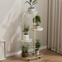 Garvee Support à plantes en métal à 4 niveaux, couleur champagne, pour balcon et salon, gain de place et durable