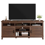 Garvee meuble TV 180 cm style campagne avec étagères ajustables et portes en bois massif pour le salon et la chambre, rangement spacieux, bois naturel - Brun