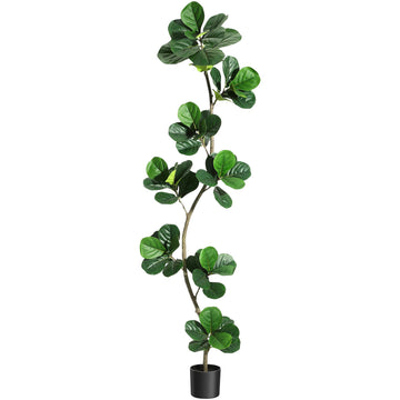 Garvee Ficus Lyrata Artificiel 213 cm, Arbre Décoratif en Forme de S avec Tronc Réaliste et Pot, pour Salon et Bureau