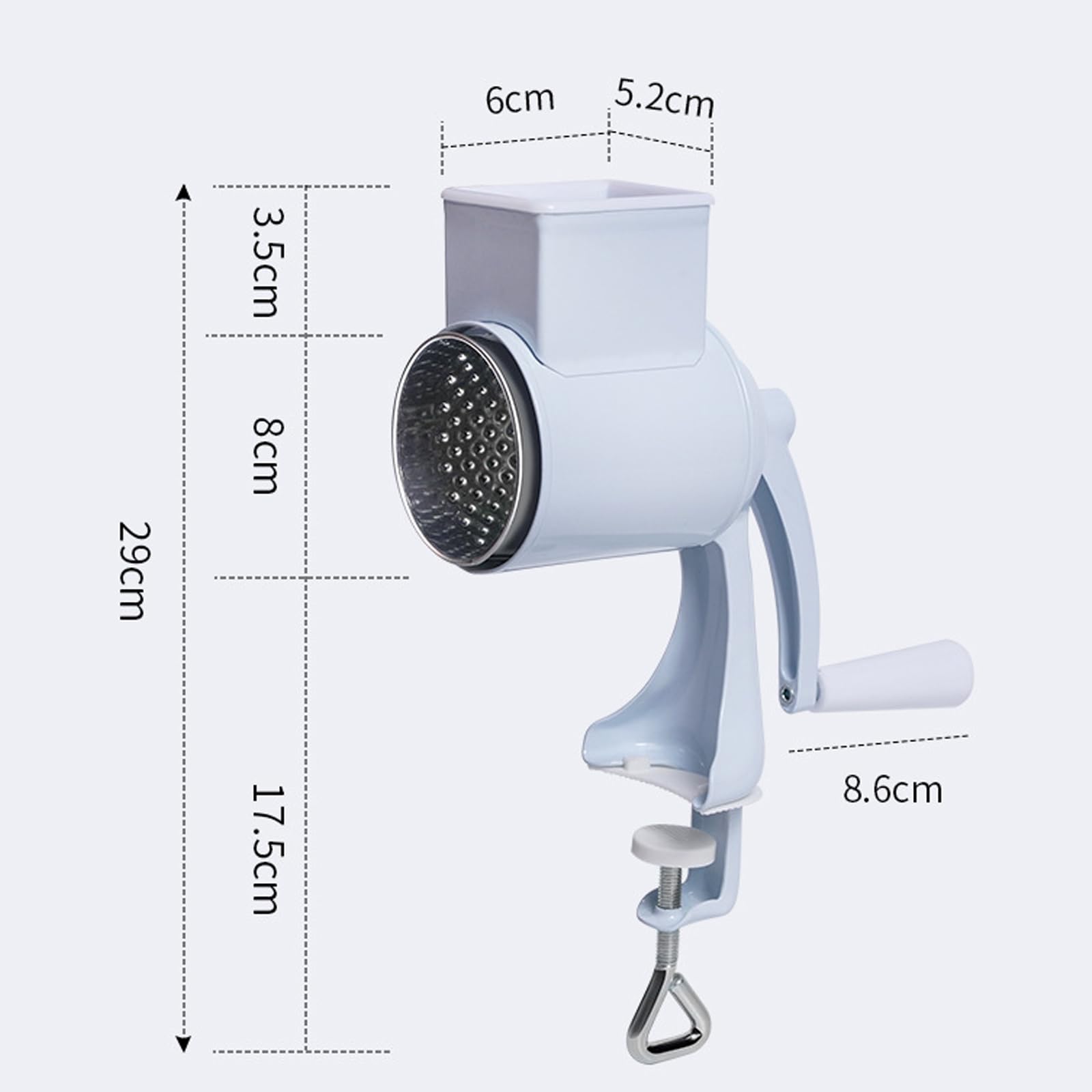 Râpe à tambour Garvee en acier inoxydable avec manivelle - Multifonctionnelle pour noix, fromage et épices, blanche, pour la cuisine
