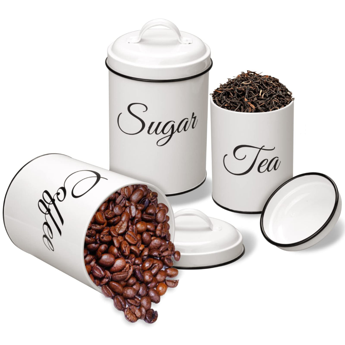 Garvee boîtes de rangement avec couvercles, lot de 3, boîtes métalliques blanches de 1,5 l, hermétiques et empilables, idéales pour le café, le thé et le sucre