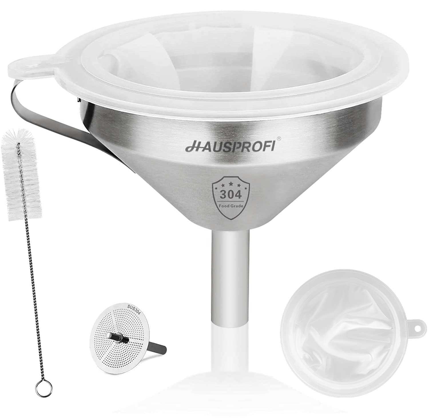 Entonnoir Garvee en acier inoxydable de 12,7 cm (5 pouces) avec passoire à mailles de 200 pour filtrer et transvaser les liquides, couleur : argent