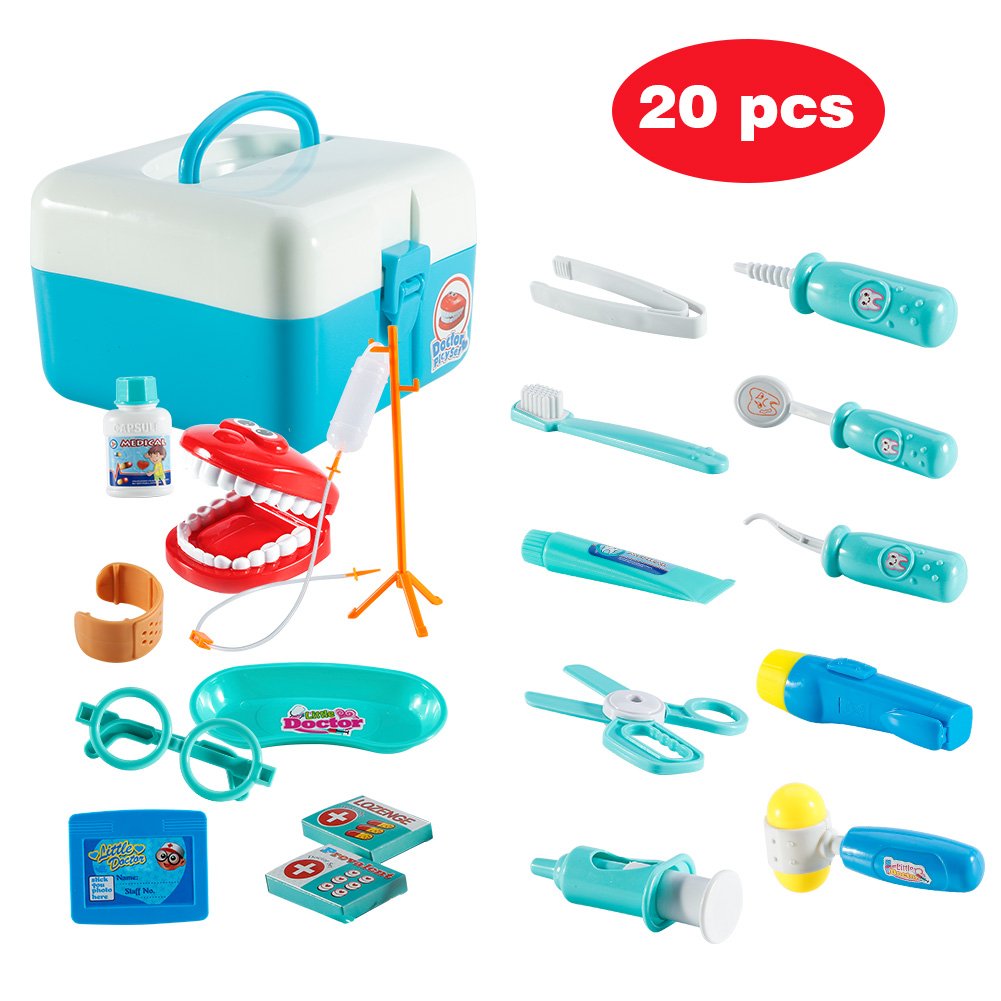 Garvee Jouet de dentiste - Coffret de docteur pour enfants - 20 pièces - Outils réalistes en plastique - Jeu de rôle pour la classe préscolaire