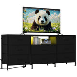 Garvee meuble TV LED moderne avec 8 tiroirs, cadre en acier, panneaux MDF, noir, 160 × 35 × 68 cm, salon et chambre - Noir