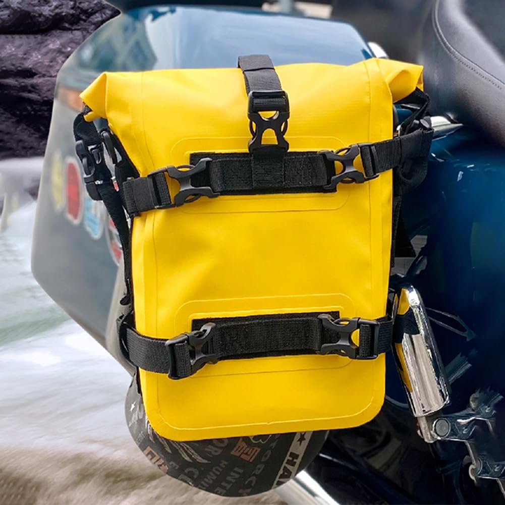 Sacoche moto Garvee avec barre de protection, étanche IPX6, 8 L, jaune, pour cadres de moto et utilisation tout-terrain