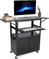 Chariot audiovisuel roulant Garvee avec armoire verrouillable, hauteur réglable, support pour ordinateur portable, acier, poste de travail mobile, espace de rangement, idéal pour les bureaux, noir