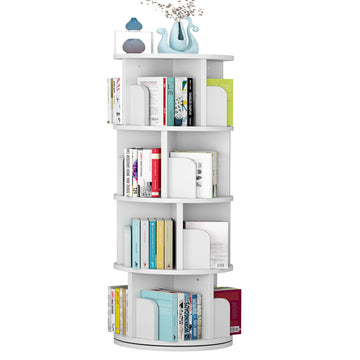 Garvee étagère pivotante 130 cm (130 cm) en bois blanc, rotation à 360°, 4 niveaux, bois de pin durable, gain de place, polyvalente pour la chambre et le salon