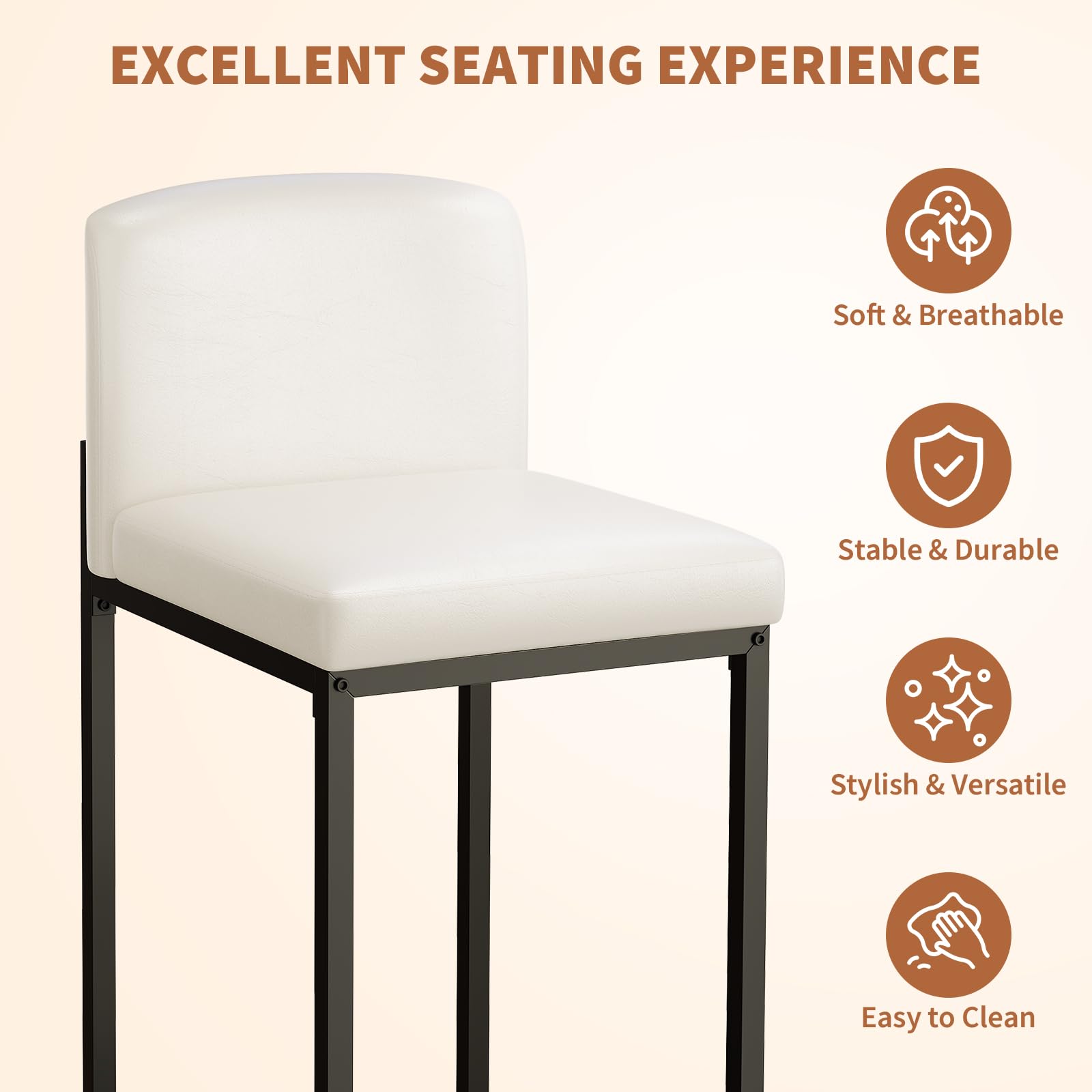 Ensemble de 2 tabourets de bar Garvee, style moderne, hauteur 61 cm, revêtement en similicuir, structure en métal, idéal pour la cuisine et la salle à manger, gain de place, noir