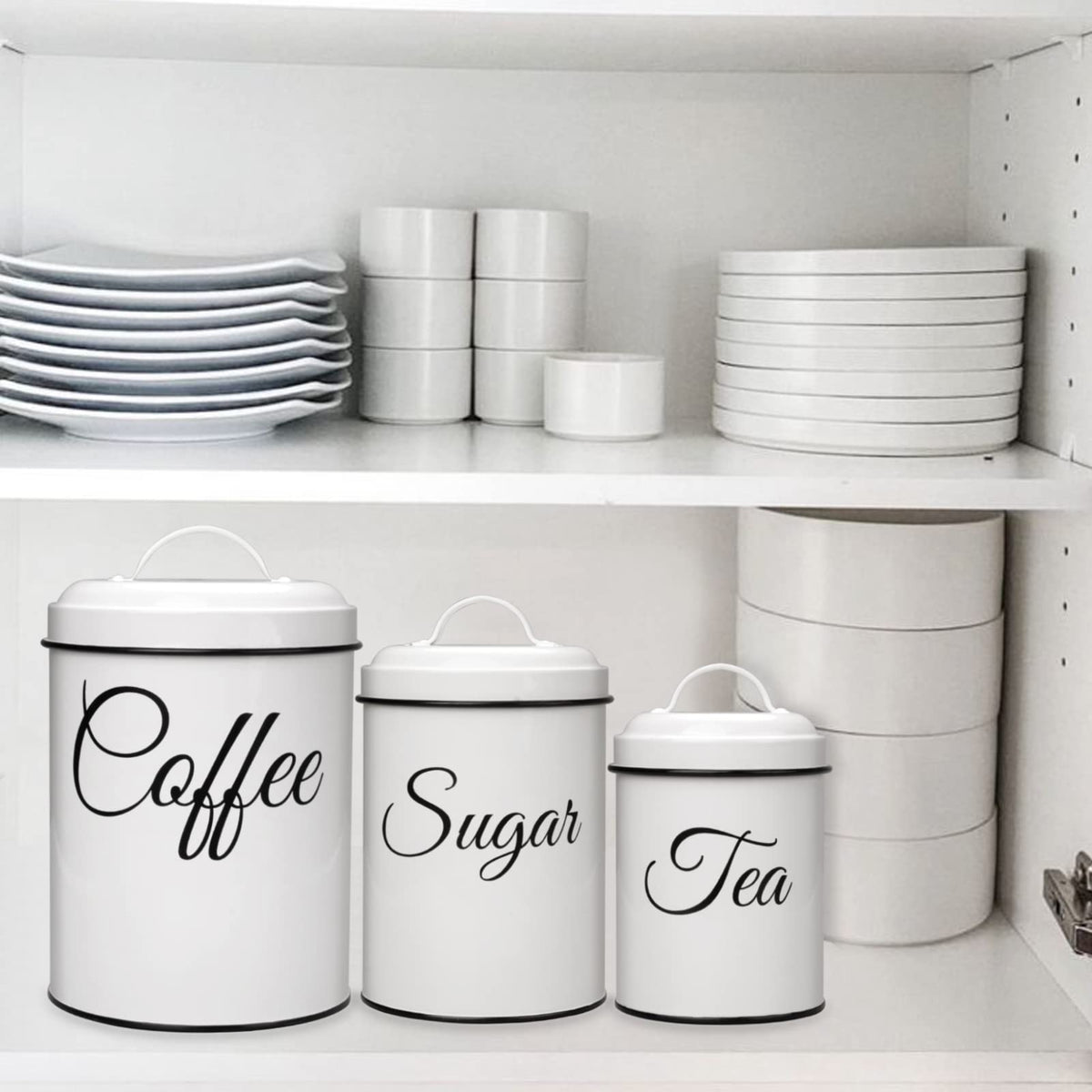 Garvee boîtes de rangement avec couvercles, lot de 3, boîtes métalliques blanches de 1,5 l, hermétiques et empilables, idéales pour le café, le thé et le sucre