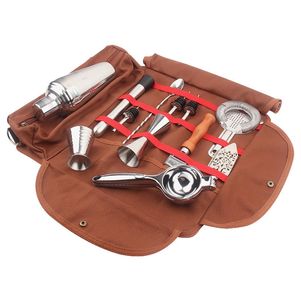 Sac de transport Garvee Bar Barman, ensemble shaker à cocktails créatif, marron, portable, pour barman et fêtes