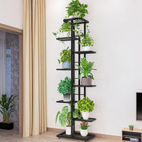 Étagère à plantes Garvee, 8 niveaux, en métal, antidérapante et imperméable, d'angle, pour salon, balcon ou jardin, noire.