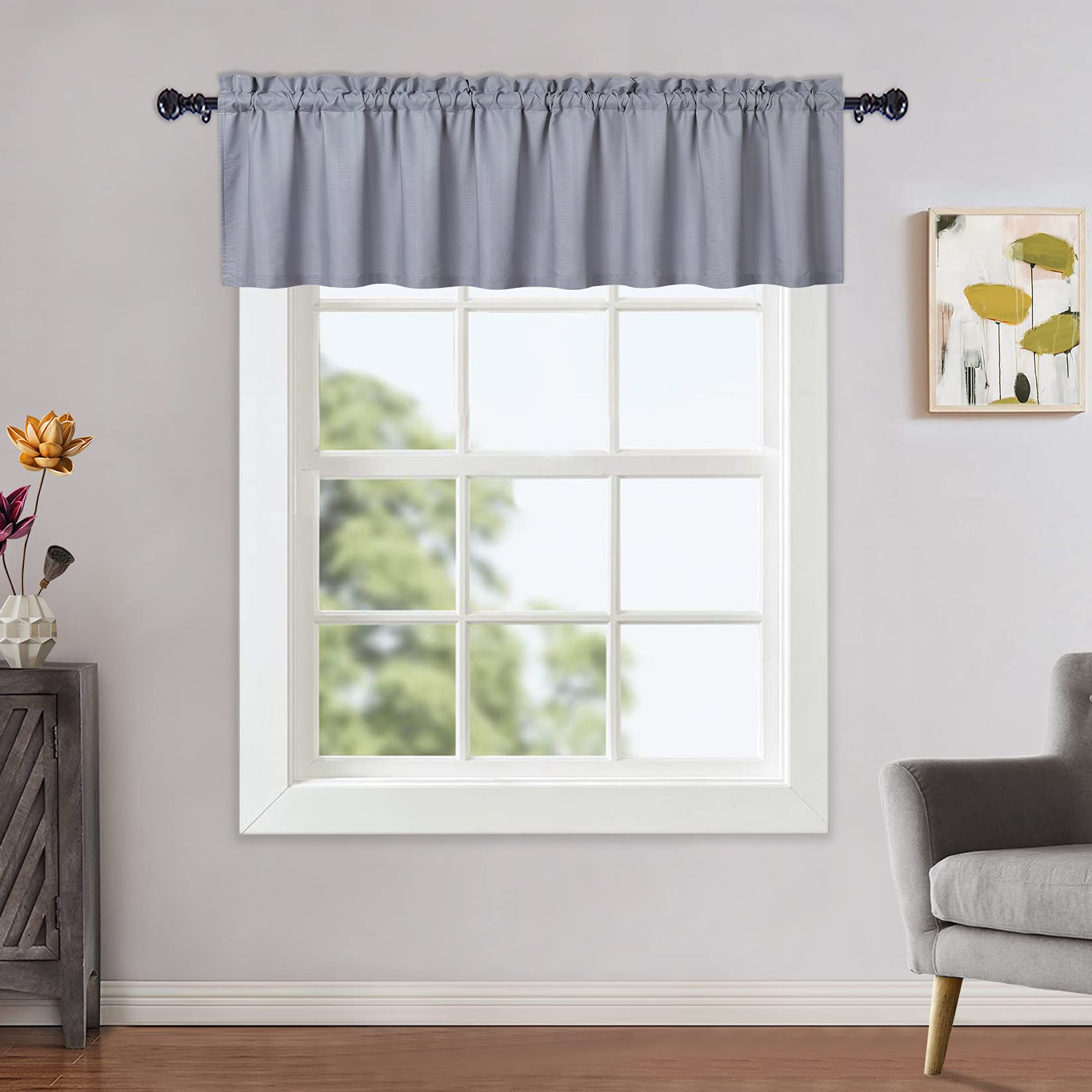 Rideaux de cuisine imperméables Garvee avec texture en relief, cantonnière courte, gris, 60 x 15 pouces, semi-transparents pour salle de bain et salon