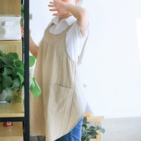 Tablier Garvee en coton et lin pour femme, style tablier, bretelles croisées ouvertes, 2 grandes poches, idéal pour la cuisine et les grillades, 72 x 90 cm, couleur naturelle