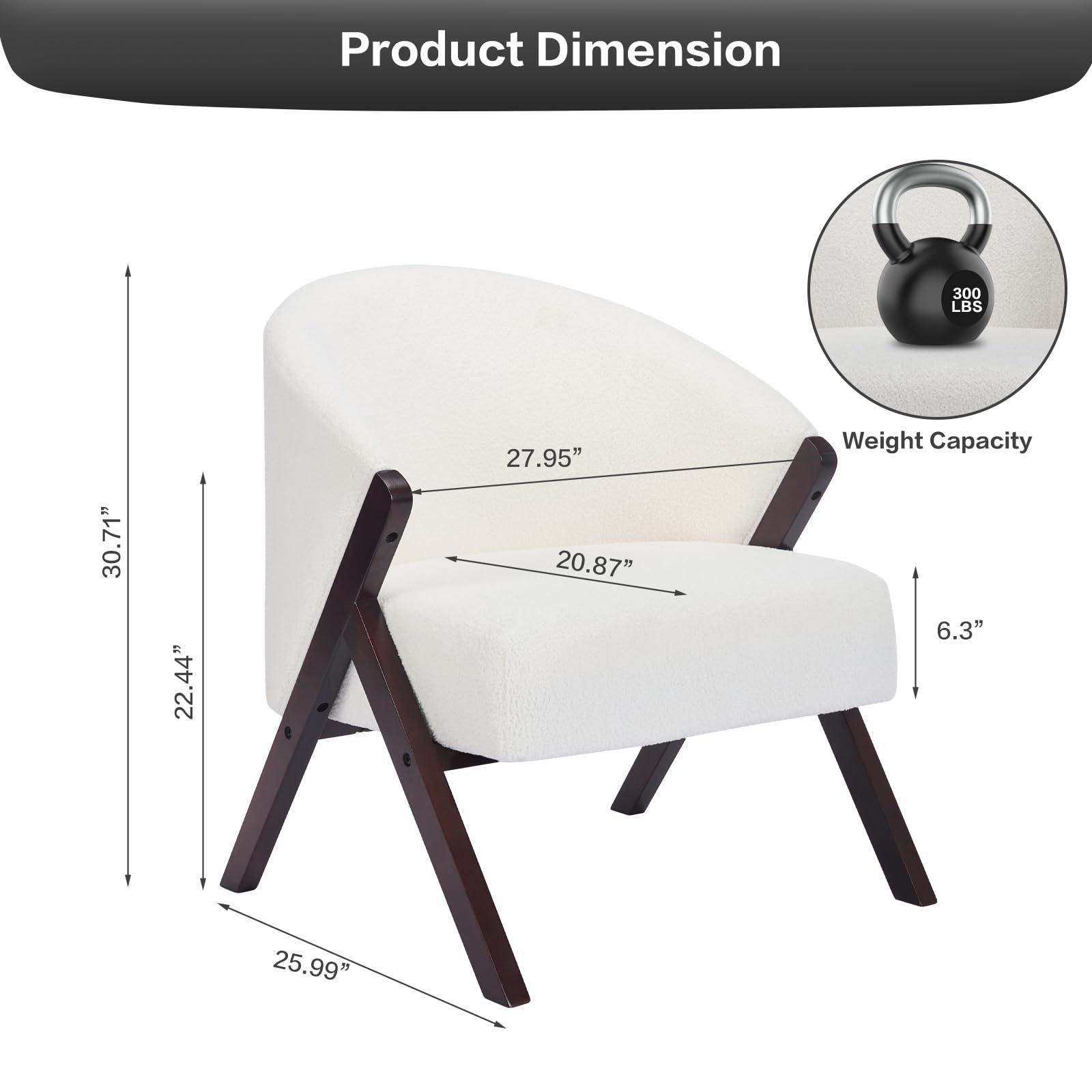 Fauteuil d'appoint Garvee style moderne du milieu du siècle, structure en bois, revêtement en lin, confortable, idéal pour le salon, la chambre ou le balcon.
