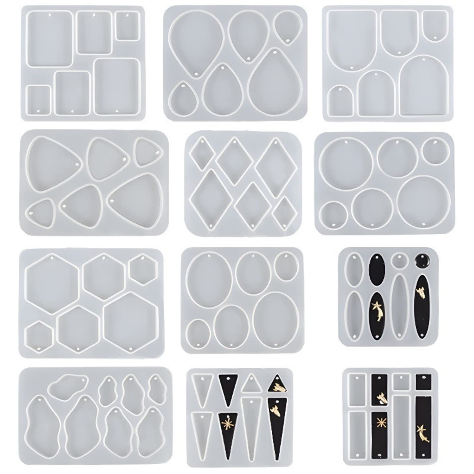 Garvee - Kit de 12 moules à boucles d'oreilles en silicone, ovales et hexagonaux, en résine époxy, polyvalents pour la création de bijoux pour femmes et filles
